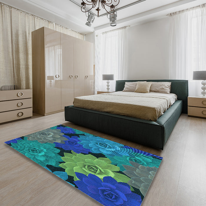 Patterned Blue Rug in a Bedroom, pat1977lblu