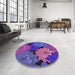 Round Patterned Medium Slate Blue Rug in a Office, pat1977pur