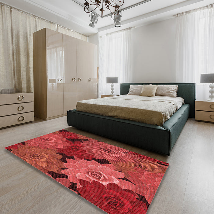 Patterned Red Rug in a Bedroom, pat1977rd