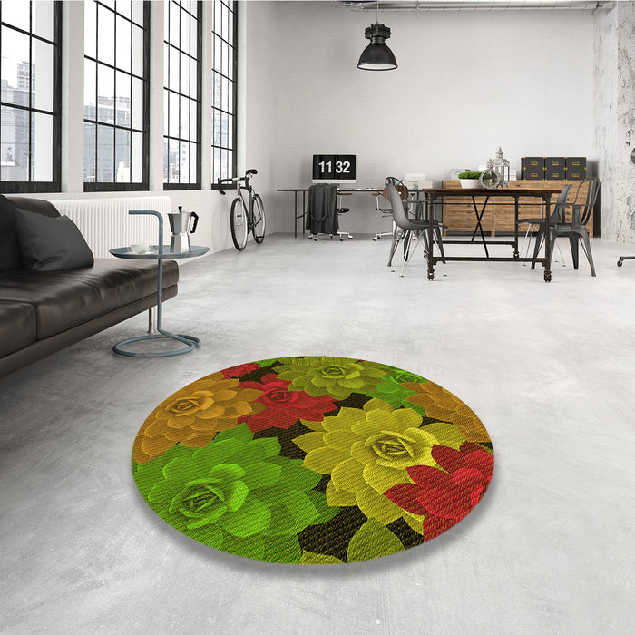 Round Patterned Tomato Red Rug in a Office, pat1977yw