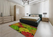 Patterned Tomato Red Rug in a Bedroom, pat1977yw