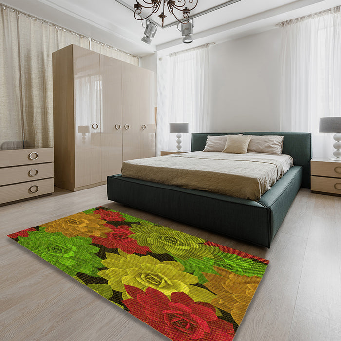 Patterned Tomato Red Rug in a Bedroom, pat1977yw