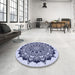 Round Patterned Blue Rug in a Office, pat1978blu