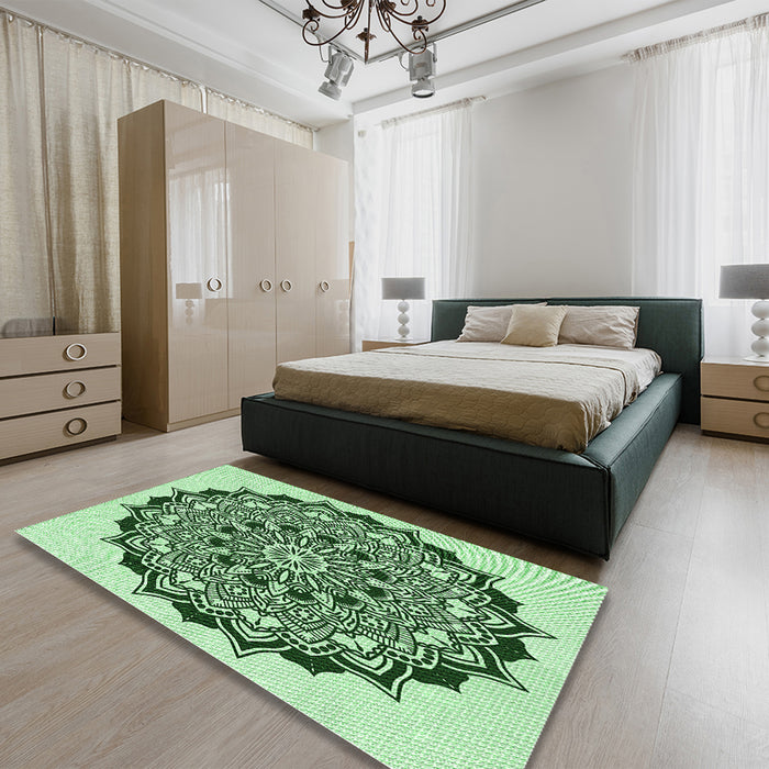 Patterned Pale Green Rug in a Bedroom, pat1978grn