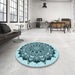 Round Patterned Electric Blue Rug in a Office, pat1978lblu