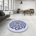 Round Patterned Lavender Blue Rug in a Office, pat1979blu