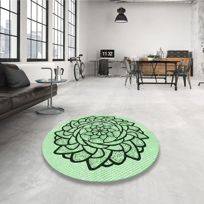 Round Patterned Mint Green Rug in a Office, pat1979grn