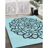 Patterned Deep-Sea Green Rug, pat1979lblu