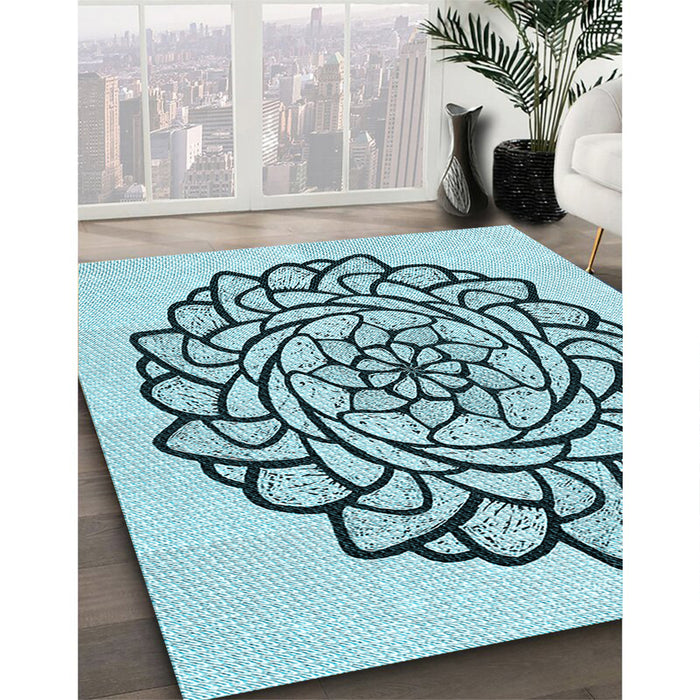 Machine Washable Transitional Deep-Sea Green Rug in a Family Room, wshpat1979lblu