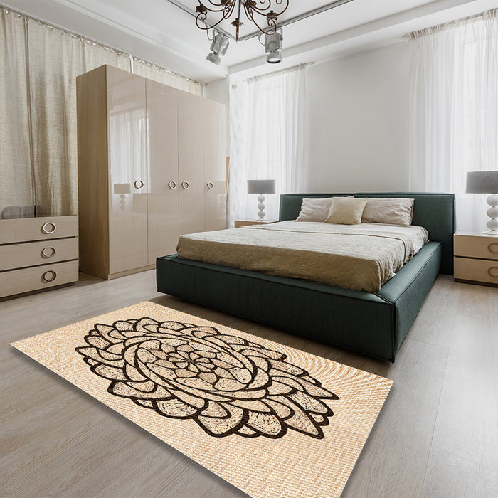 Patterned Light Brown Rug in a Bedroom, pat1979org