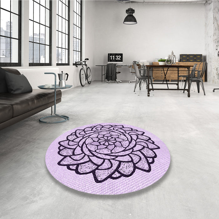 Round Patterned Purple Flower Purple Rug in a Office, pat1979pur