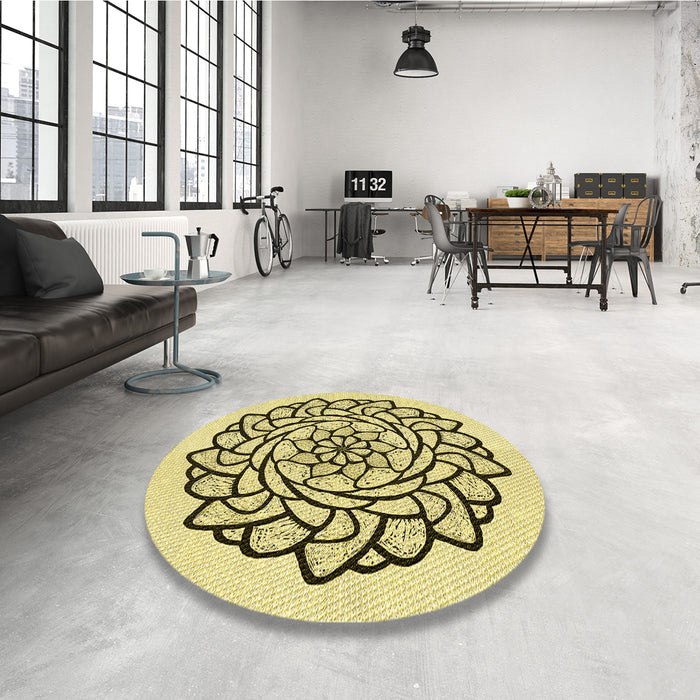 Round Patterned Mustard Yellow Rug in a Office, pat1979yw