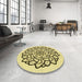 Round Patterned Mustard Yellow Rug in a Office, pat1979yw