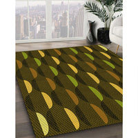 Patterned Dark Yellow Green Rug, pat198yw