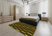 Patterned Dark Yellow Green Rug in a Bedroom, pat198yw