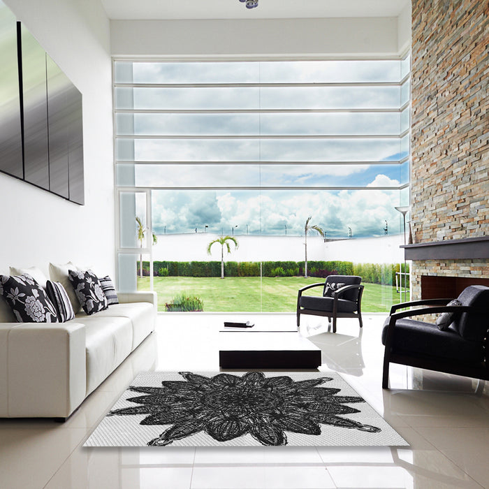 Square Patterned Charcoal Black Rug in a Living Room, pat1980gry