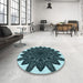 Round Patterned Blue Rug in a Office, pat1980lblu