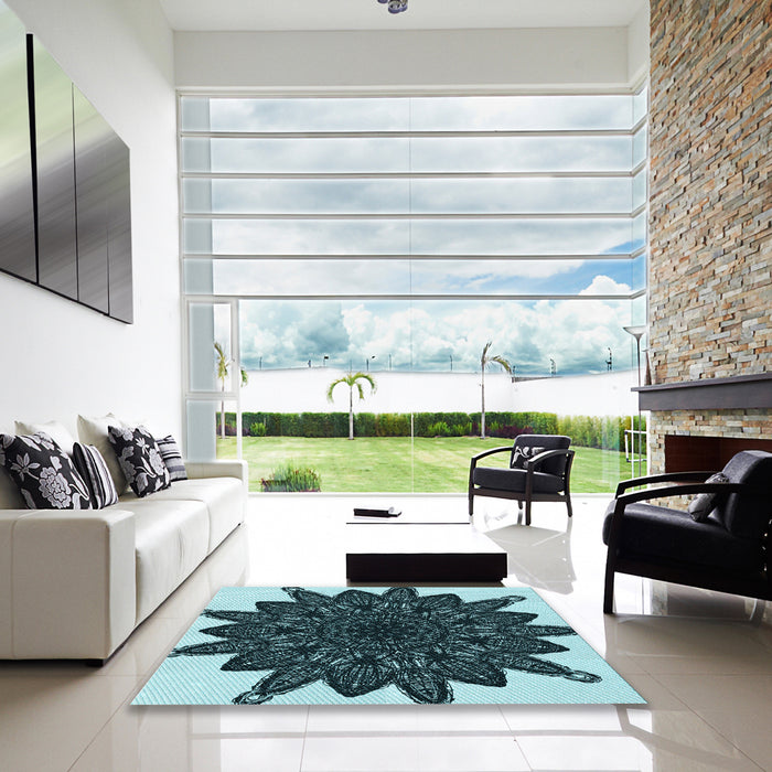 Machine Washable Transitional Blue Rug in a Kitchen, wshpat1980lblu