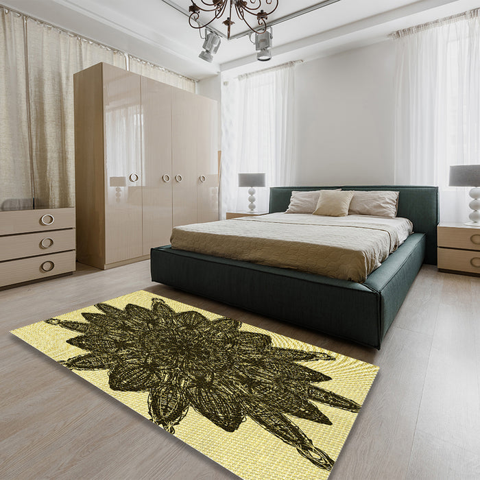 Patterned Midnight Gray Rug in a Bedroom, pat1980yw