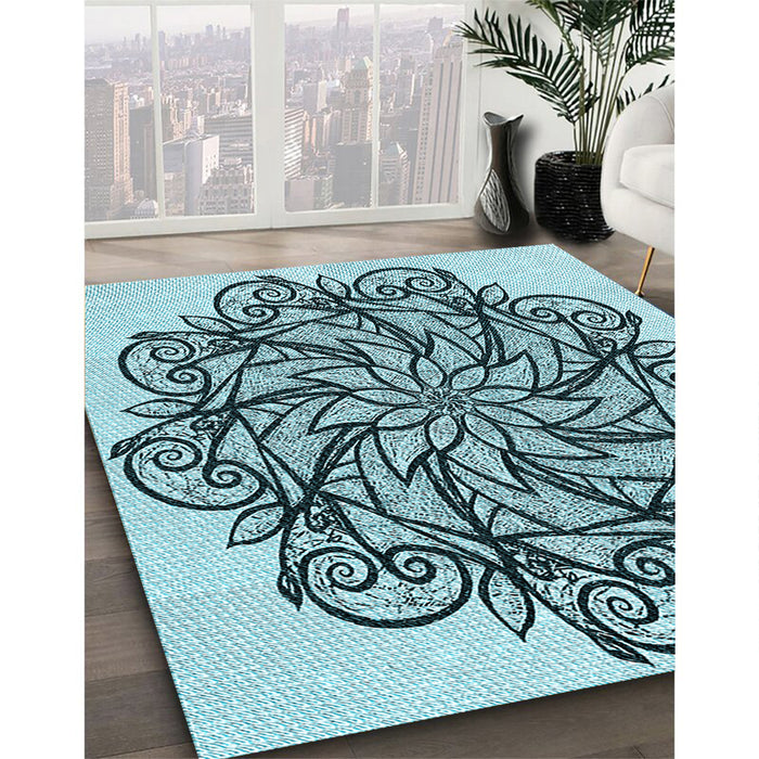 Machine Washable Transitional Electric Blue Rug in a Family Room, wshpat1981lblu