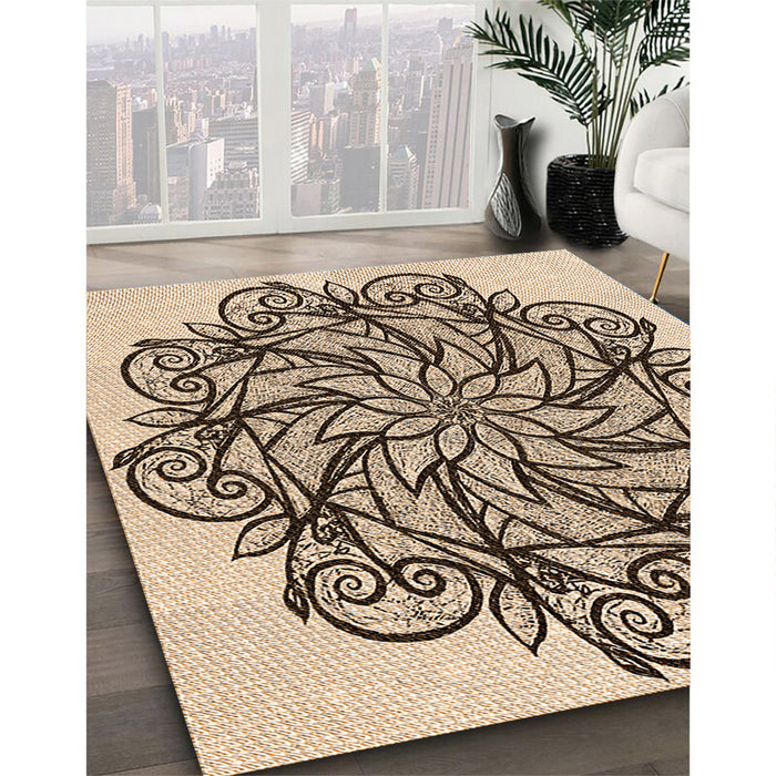 Patterned Saddle Brown Rug in Family Room, pat1981org