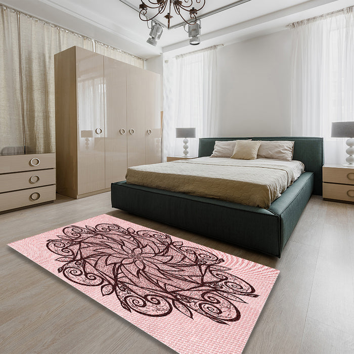 Patterned Pink Rug in a Bedroom, pat1981rd