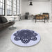 Round Patterned Dark Slate Blue Purple Rug in a Office, pat1982blu