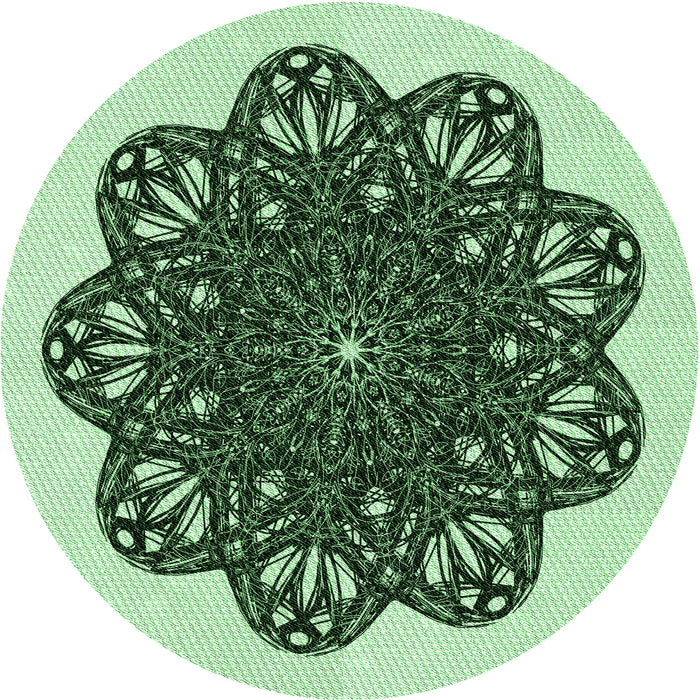 Square Machine Washable Transitional Medium Forest Green Rug in a Living Room, wshpat1982grn