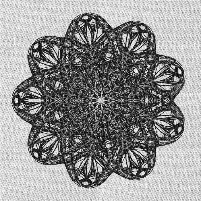 Round Patterned Black Rug, pat1982gry