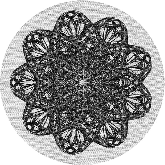 Square Patterned Black Rug, pat1982gry