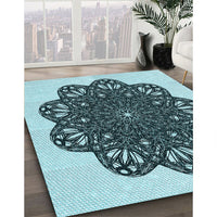 Patterned Medium Teal Green Rug, pat1982lblu