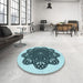 Round Patterned Medium Teal Green Rug in a Office, pat1982lblu