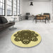 Round Patterned Mustard Yellow Rug in a Office, pat1982yw