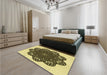 Patterned Mustard Yellow Rug in a Bedroom, pat1982yw