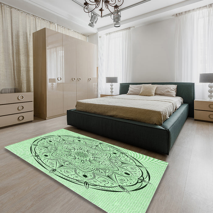 Round Machine Washable Transitional Mint Green Rug in a Office, wshpat1983grn