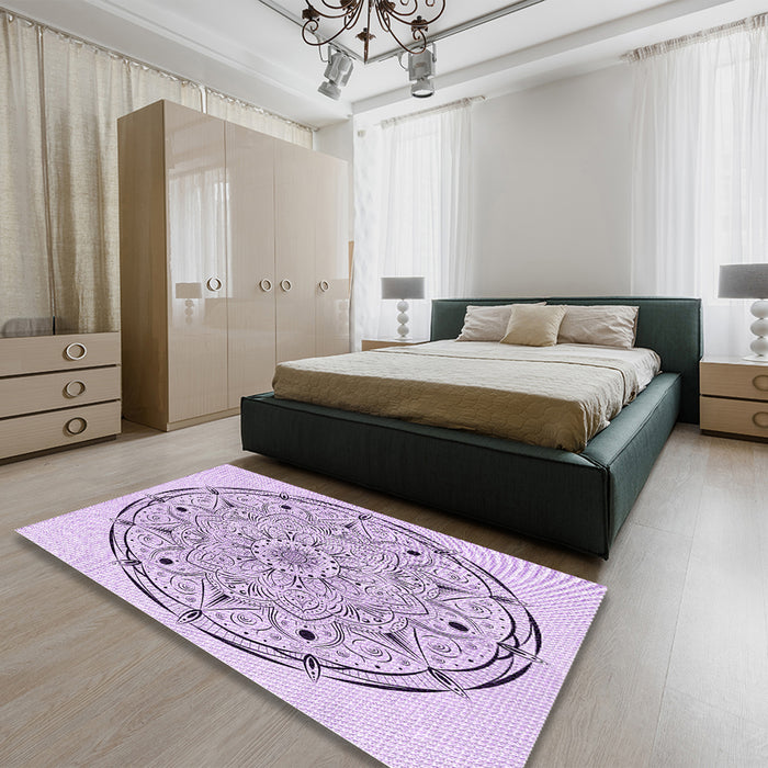 Patterned Lilac Purple Rug in a Bedroom, pat1983pur