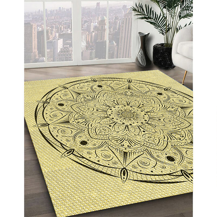 Patterned Sun Yellow Rug in Family Room, pat1983yw