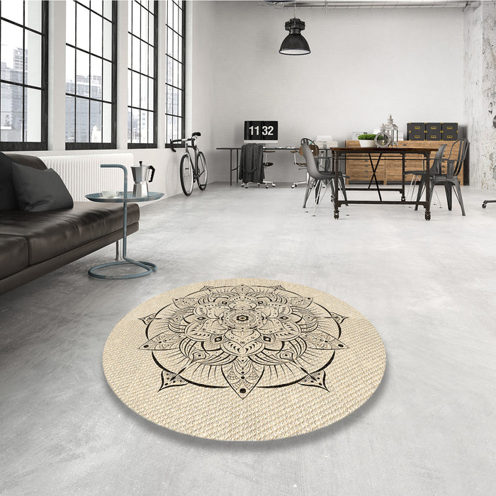 Round Patterned Moccasin Beige Rug in a Office, pat1984brn