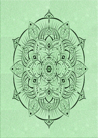 Machine Washable Transitional Mint Green Rug, wshpat1984grn