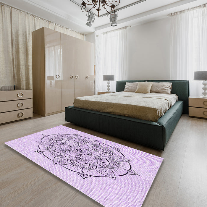 Patterned Lilac Purple Rug in a Bedroom, pat1984pur
