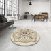 Round Patterned Moccasin Beige Rug in a Office, pat1985brn