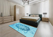 Patterned Deep Sky Blue Rug in a Bedroom, pat1986lblu