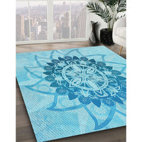 Patterned Deep Sky Blue Rug, pat1986lblu