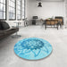 Round Patterned Deep Sky Blue Rug in a Office, pat1986lblu