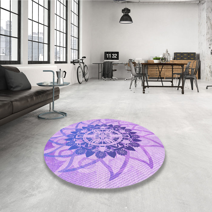 Round Patterned Blossom Pink Rug in a Office, pat1986pur