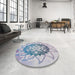 Round Machine Washable Transitional Slate Blue Grey Blue Rug in a Office, wshpat1986