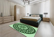 Round Machine Washable Transitional Deep Emerald Green Rug in a Office, wshpat1987grn