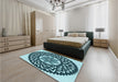 Patterned Medium Teal Green Rug in a Bedroom, pat1987lblu