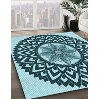 Patterned Medium Teal Green Rug, pat1987lblu