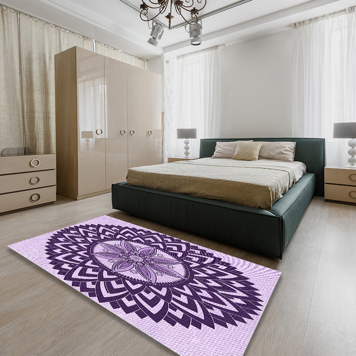 Round Machine Washable Transitional Blossom Pink Rug in a Office, wshpat1987pur